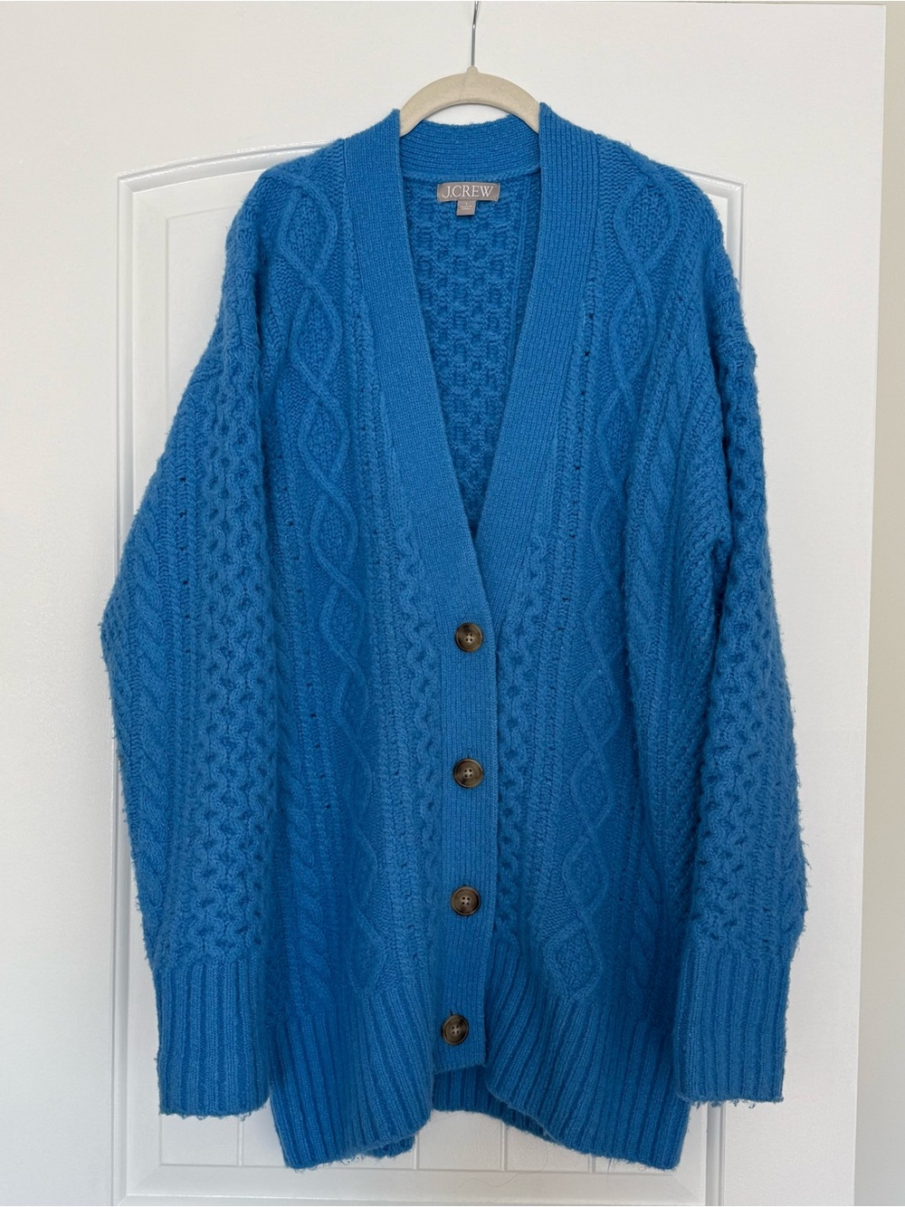 J. Crew Bright Blue Cable-Knit Button Cardigan